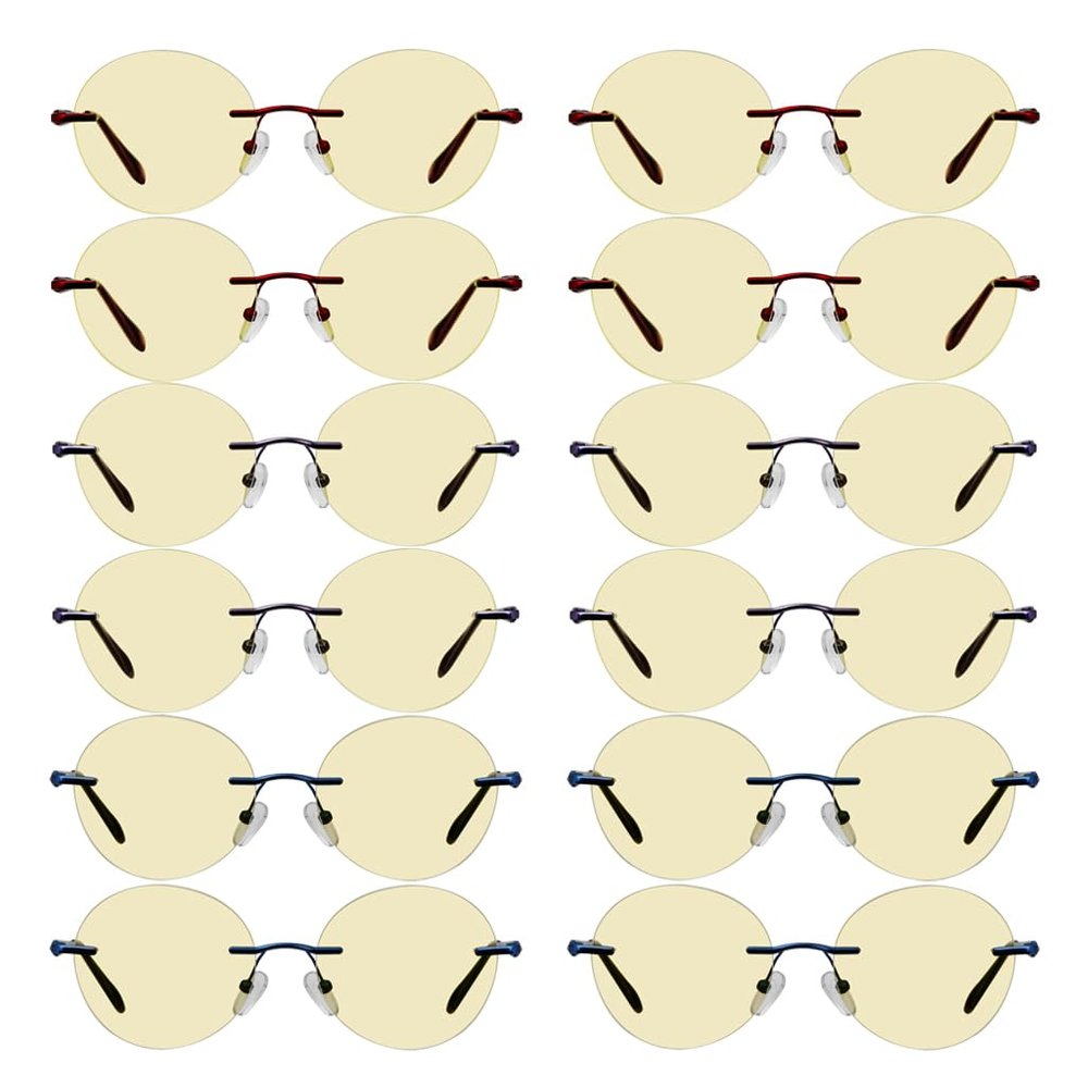 Eyekepper 12 Pack Blue Light Blocking Reading Glasses Round Yellow Tinted Computer Readers Women Rimless +1.50