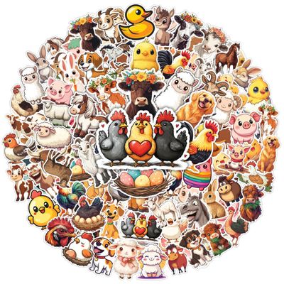 100pcs Farm Animals Stickers - Foam Sticker Waterproof Decals for Water Bottles Laptop Luggage Computer Scrapbooking Teens Adults Girls Funny Party Birthday Decorations