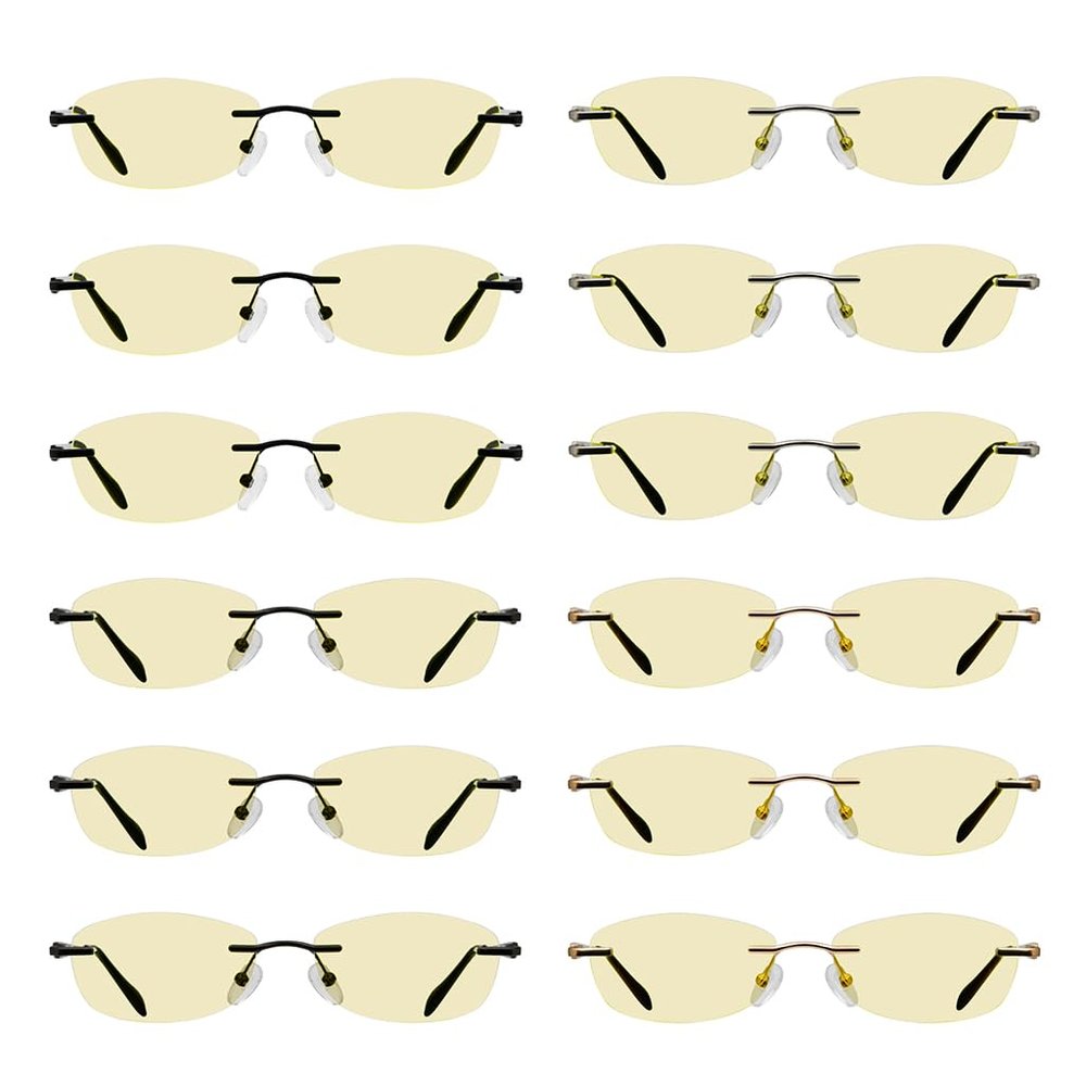 Eyekepper 12 Pack Blue Light Blocking Reading Glasses Yellow Tinted Computer Readers Women Rimless +2.50