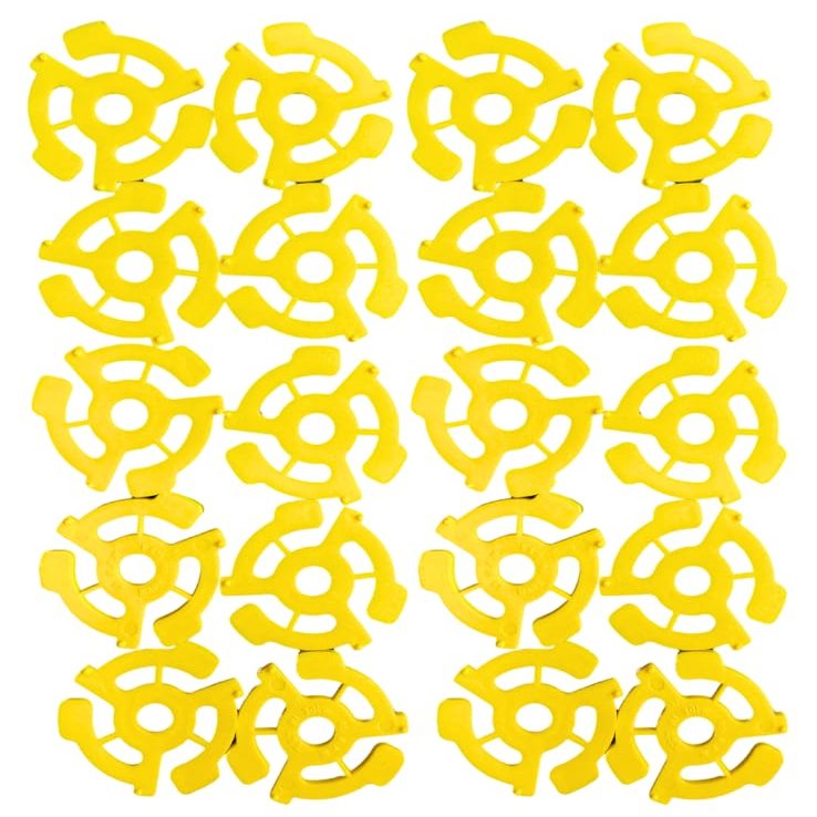 45 RPM Vinyl Record Adapters, 7 Inch Singles, Plastic Inserts (20) (Yellow)