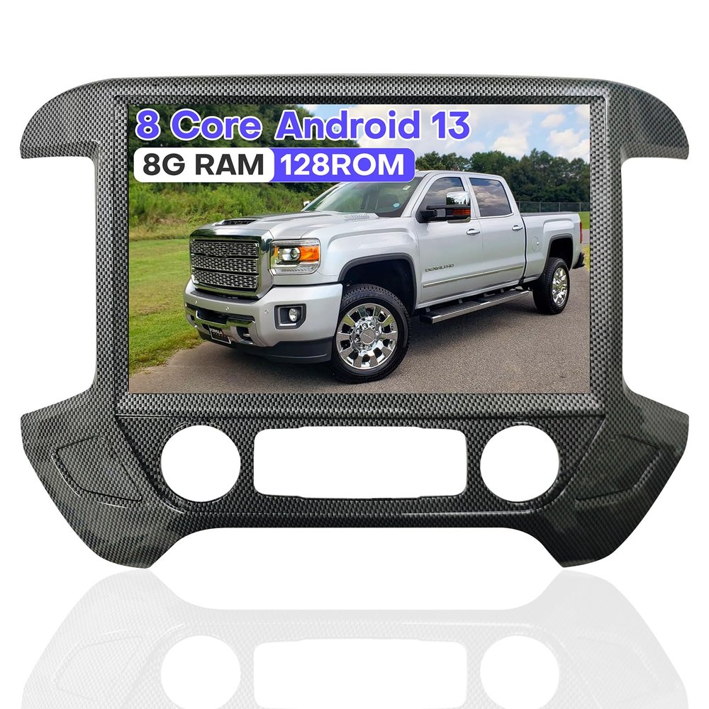 Radio for Chevrolet Silverado GMC Sierra 2014-2019 Radio Upgrade 8+128G with Carplay Android Auto 13.1 Inch Screen GPS Multimedia Player AHD Backup Camera GPS DSP SWC Bluetooth 5.0 Carbon Fibre
