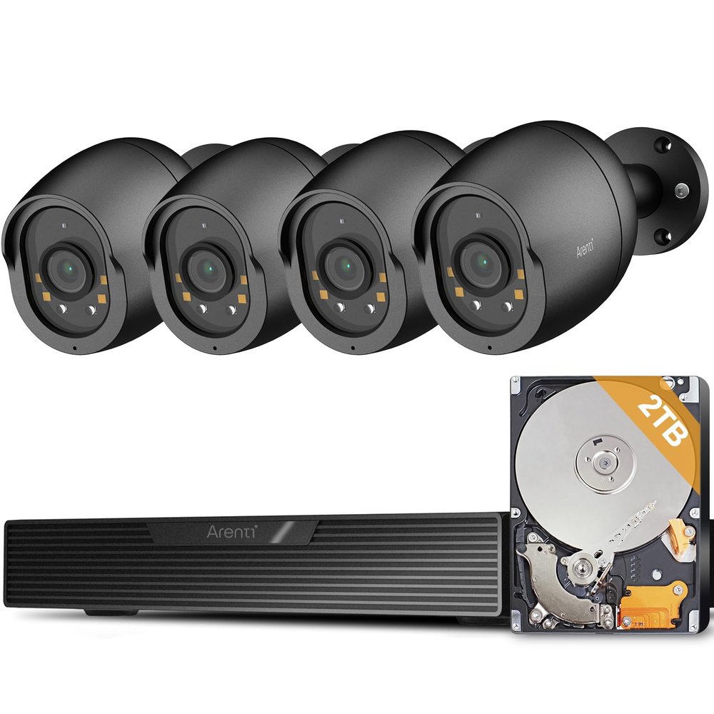 ARENTI PoE Security Camera System, 5MP PoE Cameras Outdoor with H.265 8CH NVR for Home Surveillance System, AI Detection, 2 Way Audio, No Subscription, 2TB HDD, 24/7 Recording