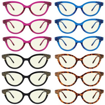 Eyekepper 12 Pack Blue Light Blocking Reading Glasses Cat-Eye Computer Readers for Women +2.00