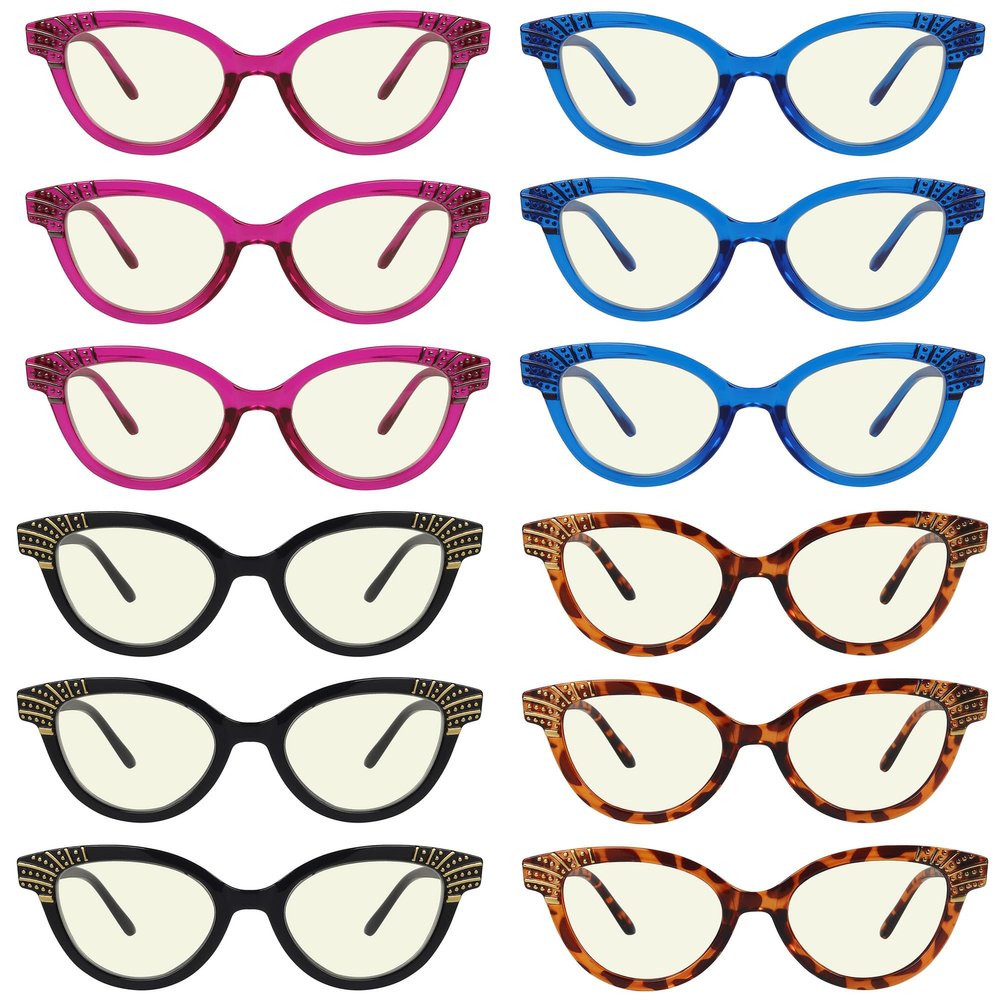 Eyekepper 12 Pack Blue Light Blocking Reading Glasses Cat-Eye Computer Readers for Women +2.00