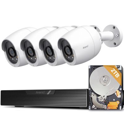 ARENTI 8MP PoE IP Camera Outdoor, 4K Bullet Surveillance Cameras for Home Security, Human/Vehicle/Pet/Package Detection, 4Pack POE Security Cameras Wired, H.265 8CH NVR with 2TB HDD for 24/7 Recording