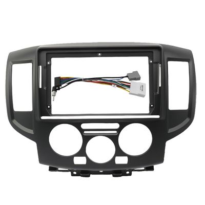 Car Accessory Double Din 9 Inch Radio Plastic Fascia Panel Frame for Nissan NV200 2010-2018 Dashboard Mount Kit (Black Frame Cable)