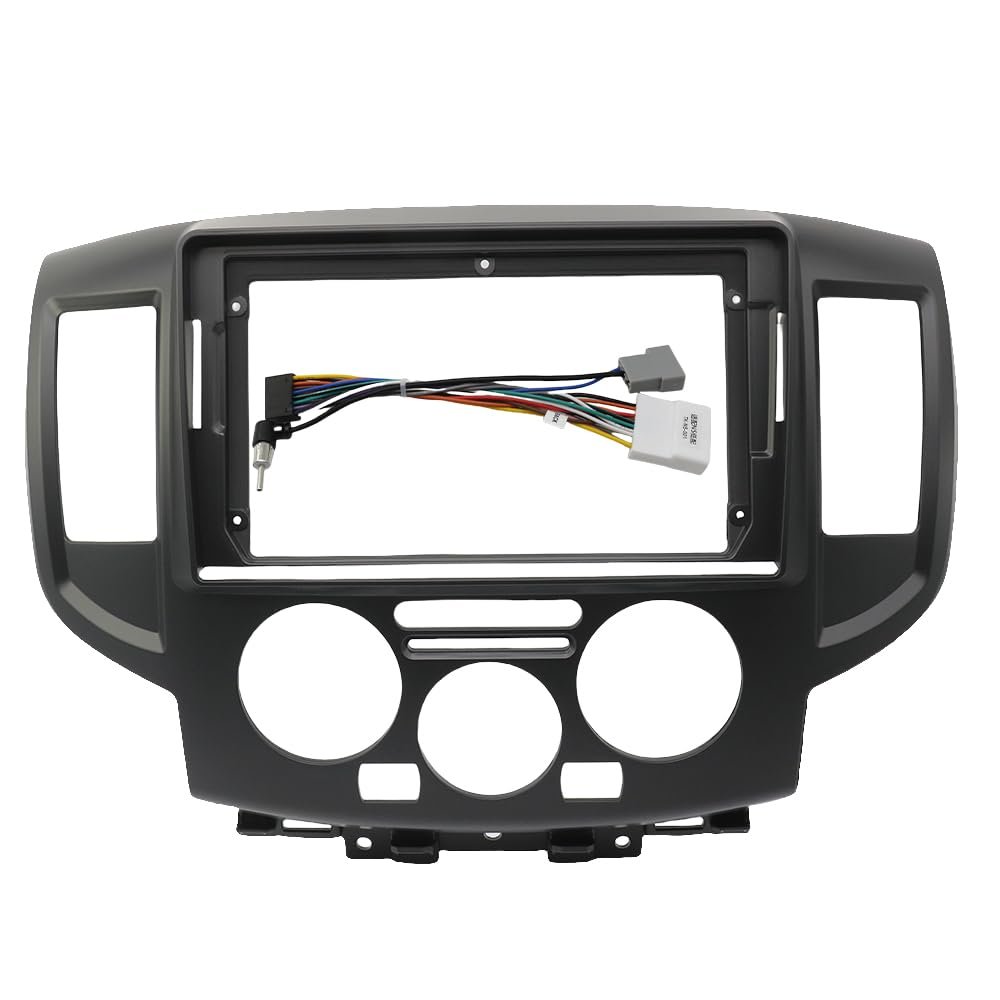 Car Accessory Double Din 9 Inch Radio Plastic Fascia Panel Frame for Nissan NV200 2010-2018 Dashboard Mount Kit (Black Frame Cable)