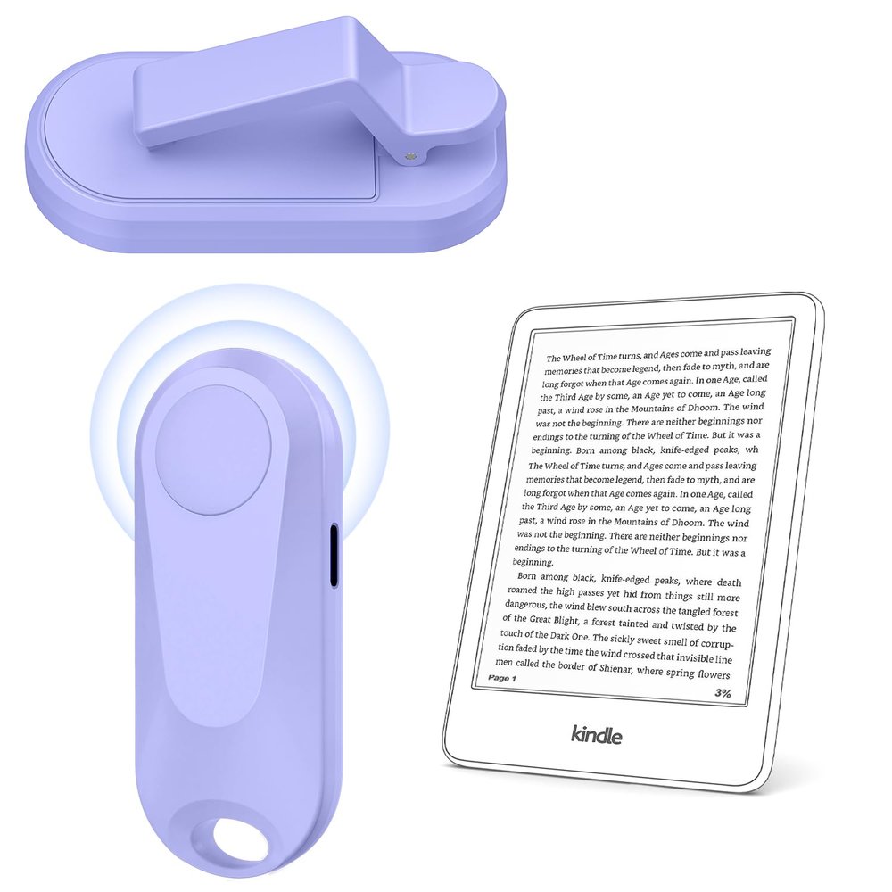 DATAFY [Case-Friendly] Page Turner for Kindle Paperwhite Oasis Kobo eReaders, Camera Camcorder Remote Controls, Page Turner Clicker for ipad Tablets Reading Novels with Wrist Strap Storage Bag Purple