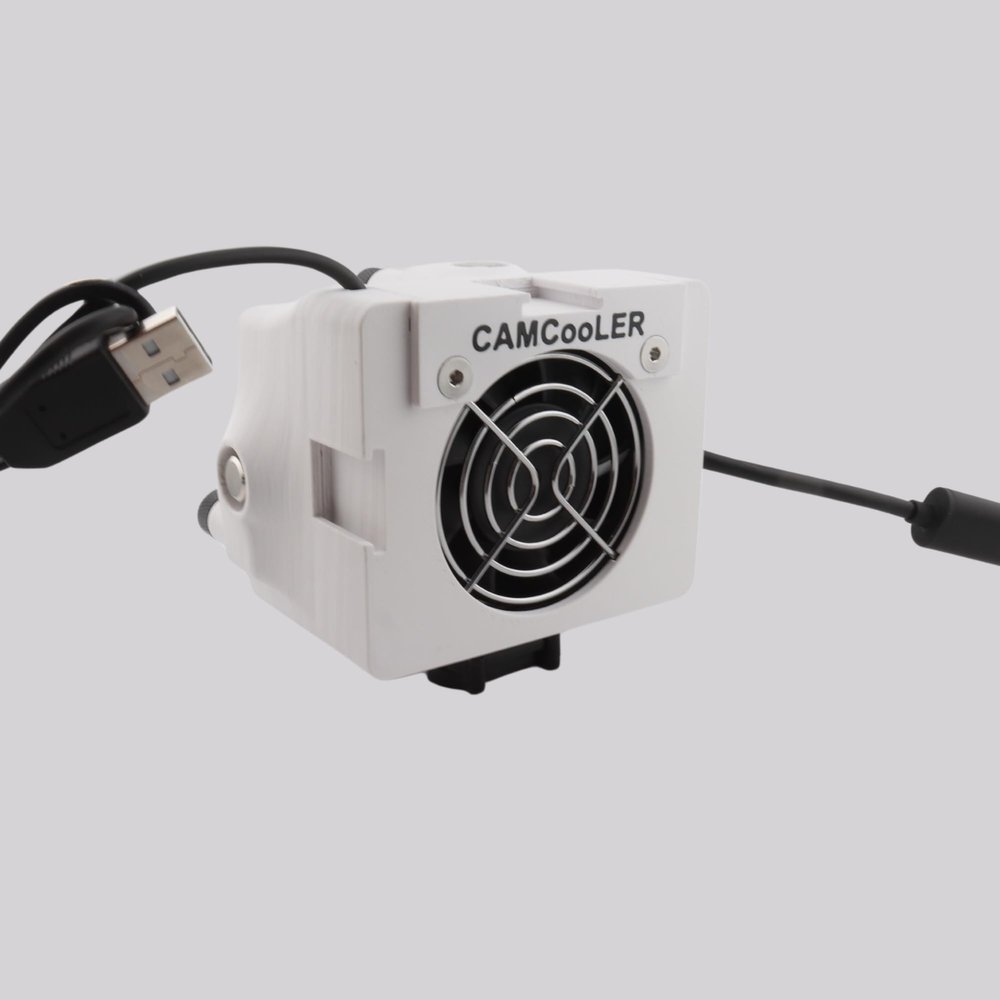9Thirteen, Cooler Fan/Case. Works with GoPro HERO9, HERO10, HERO11, HERO12, HERO13, Reduce Overheating in Static Environments at Sporting Events, Vlogging, Dash,Airplane Cam (White, PowerMount Plus)