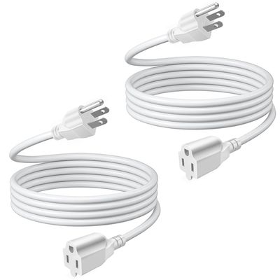 TNP Universal Power Extension Cord Cable Strip (15FT) - (2 Pack) 3 Prong Extension Cord for Outdoor & Indoor - Three Prong AC Power Extender Cable Wire Connector NEMA 5-15R to NEMA 5-15P, White