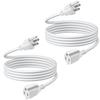 TNP Universal Power Extension Cord Cable Strip (15FT) - (2 Pack) 3 Prong Extension Cord for Outdoor & Indoor - Three Prong AC Power Extender Cable Wire Connector NEMA 5-15R to NEMA 5-15P, White view 1