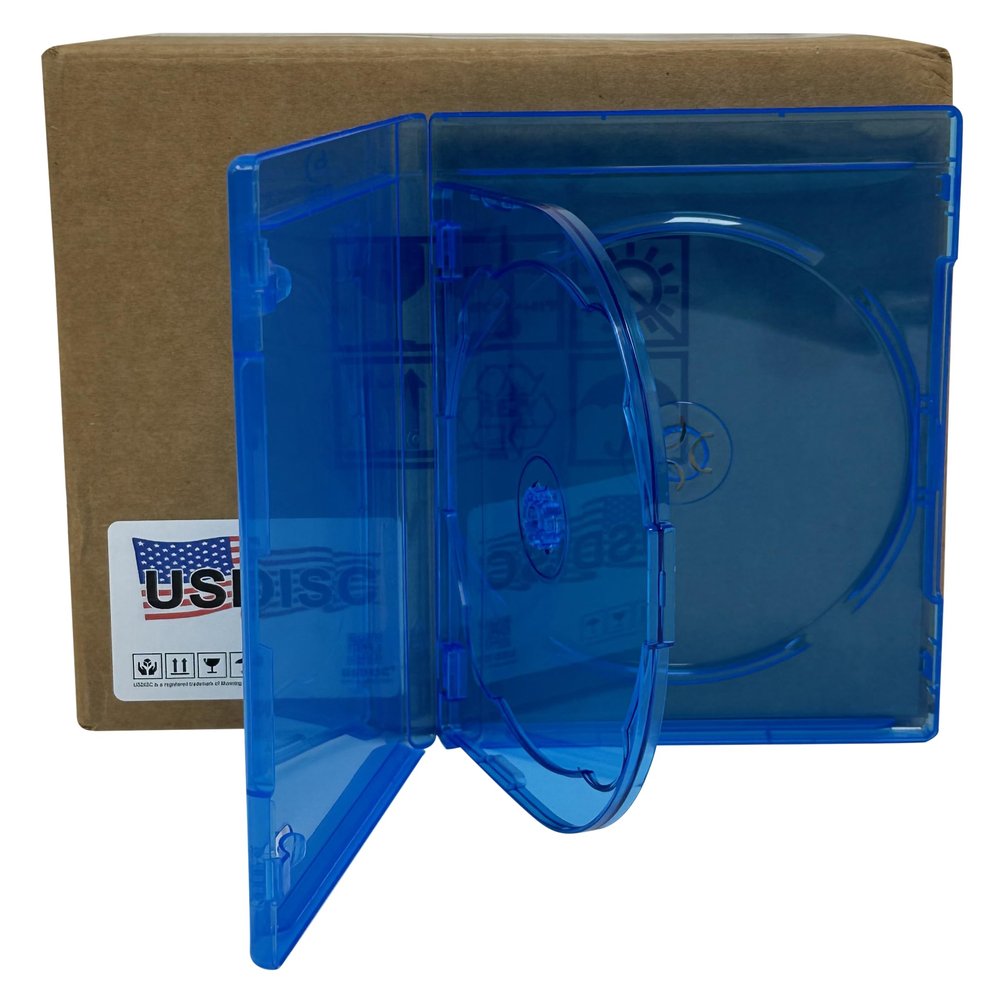 USDISC Blu-ray Cases Standard 12mm, Triple 3 Disc, Clear Blue, Pack of 10