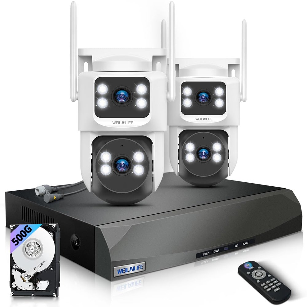 2-Way Audio & Auto Tracking 4MP PTZ Security Cameras Wireless Outdoor, WiFi Home Security Camera System, Video Surveillance DVR Kits