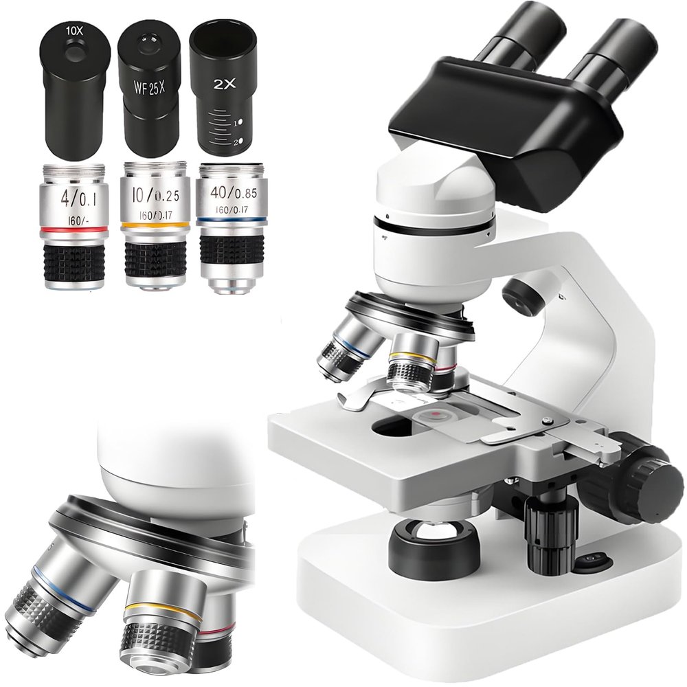ddingsmafosee Lab Compound Binocular Microscopes,Binocular Wide-Angle Hd Microscope,40x-2000x Magnification,185 Achromatic Objective,Wf10/Wf25/2x Lens,Dual Led Lights and Dual Stages with Lab Gifts