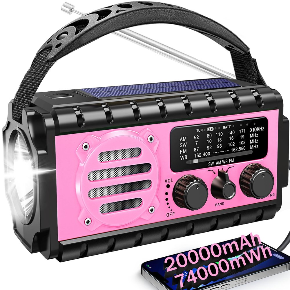 NOAA Weather Radio, 20000mAh Emergency Portable Radio, Hand Crank & Solar