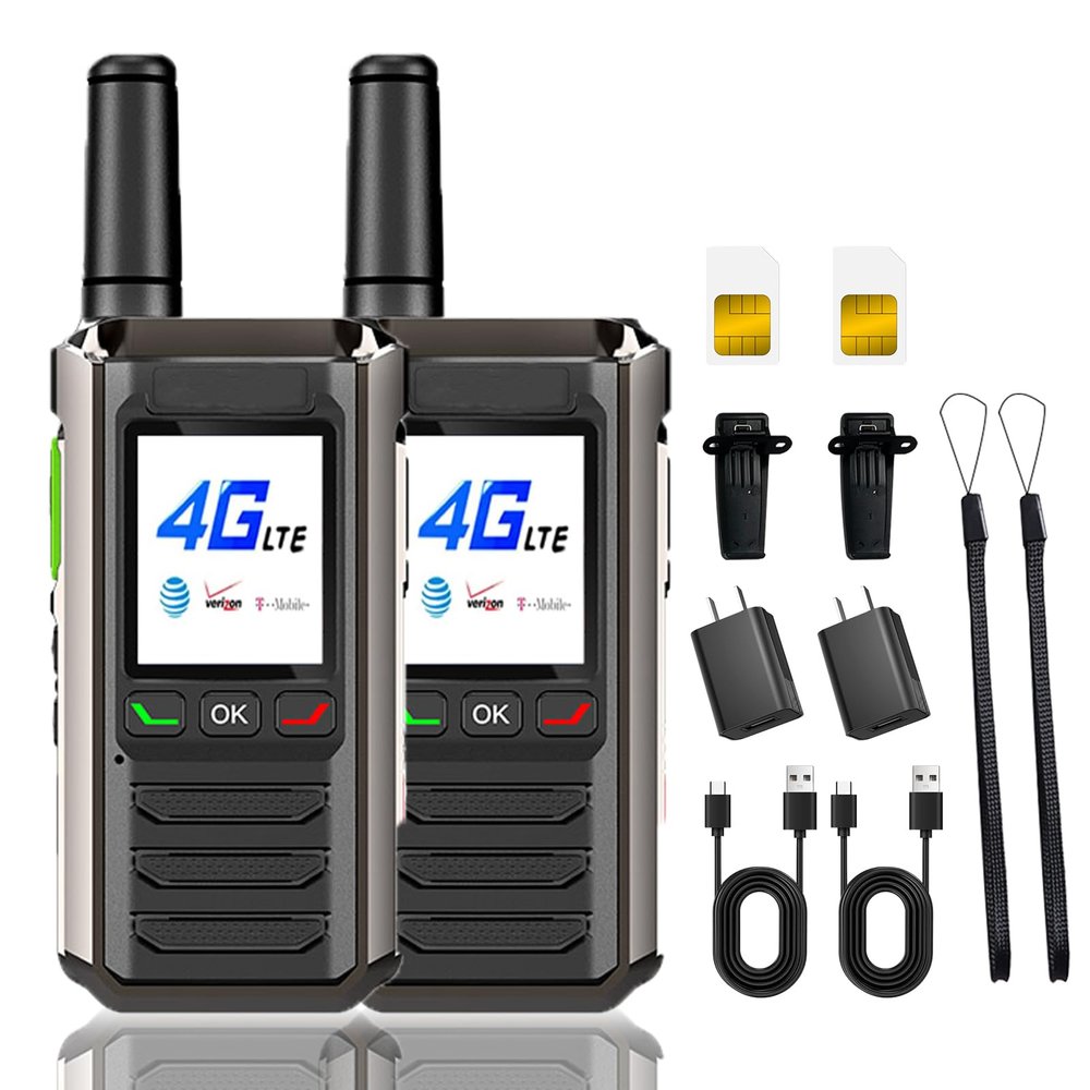 2-Pack Carbon Black 4G LTE PoC Walkie Talkies with SIM Cards - Long Range Push-to-Talk Two-Way Radios, Portable One-Touch PTT Communication for Outdoor, Job Sites & Emergency Use