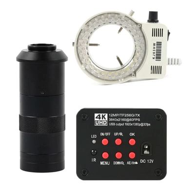 Microscope 12MP 4K UHD 1080P USB HDMI Industrial Video Microscope C Mount Camera +180X 300X 200X 500X 100X C Mount Lens + 56 LED Ring Light(LED with 100x)