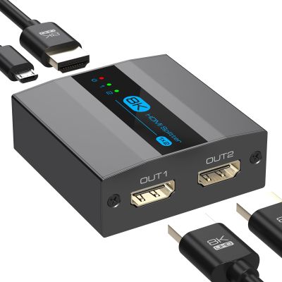 FQuanmap 8K HDMI Splitter 1 in 2 Out 4k 120Hz,HDMI 2.1 Splitter for Dual Monitors Support EDID Management HDCP 2.3 HDR 10 for Laptops PCs TV Boxes DVD Players PS5/PS4/PS3