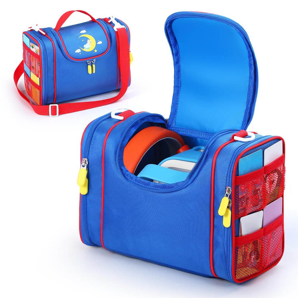 Carrying Case Compatible with Yoto player, Cards Storage Bag with Handle and Shoulder Strap, Travel Storage box for Audio Music Player & Headphone Accessories (Blue)