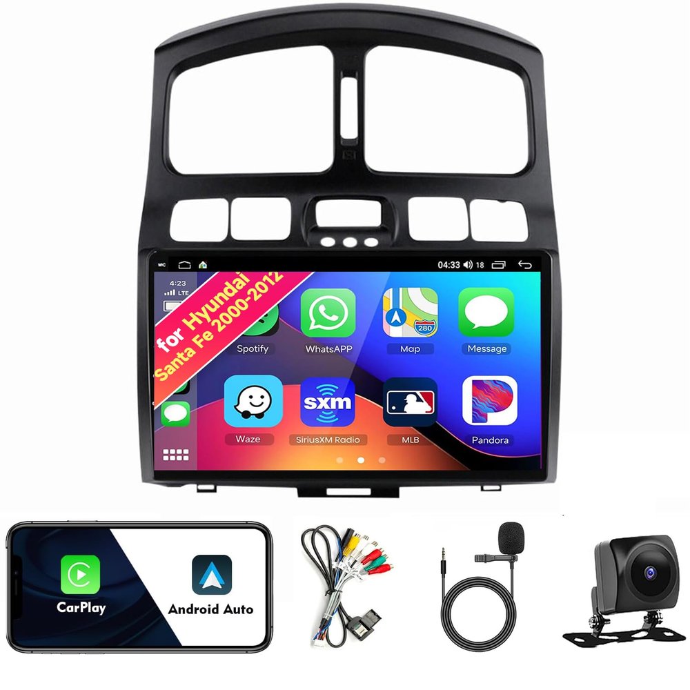 Car Radio Stereo for Hyundai Santa Fe 2000-2012, Android 13, 9" IPS Touch Screen Upgrade Dash Kit with CarPlay & Android Auto, GPS Navigation DSP SWC 5G WiFi Camera 4CORE 2+32GB NF2