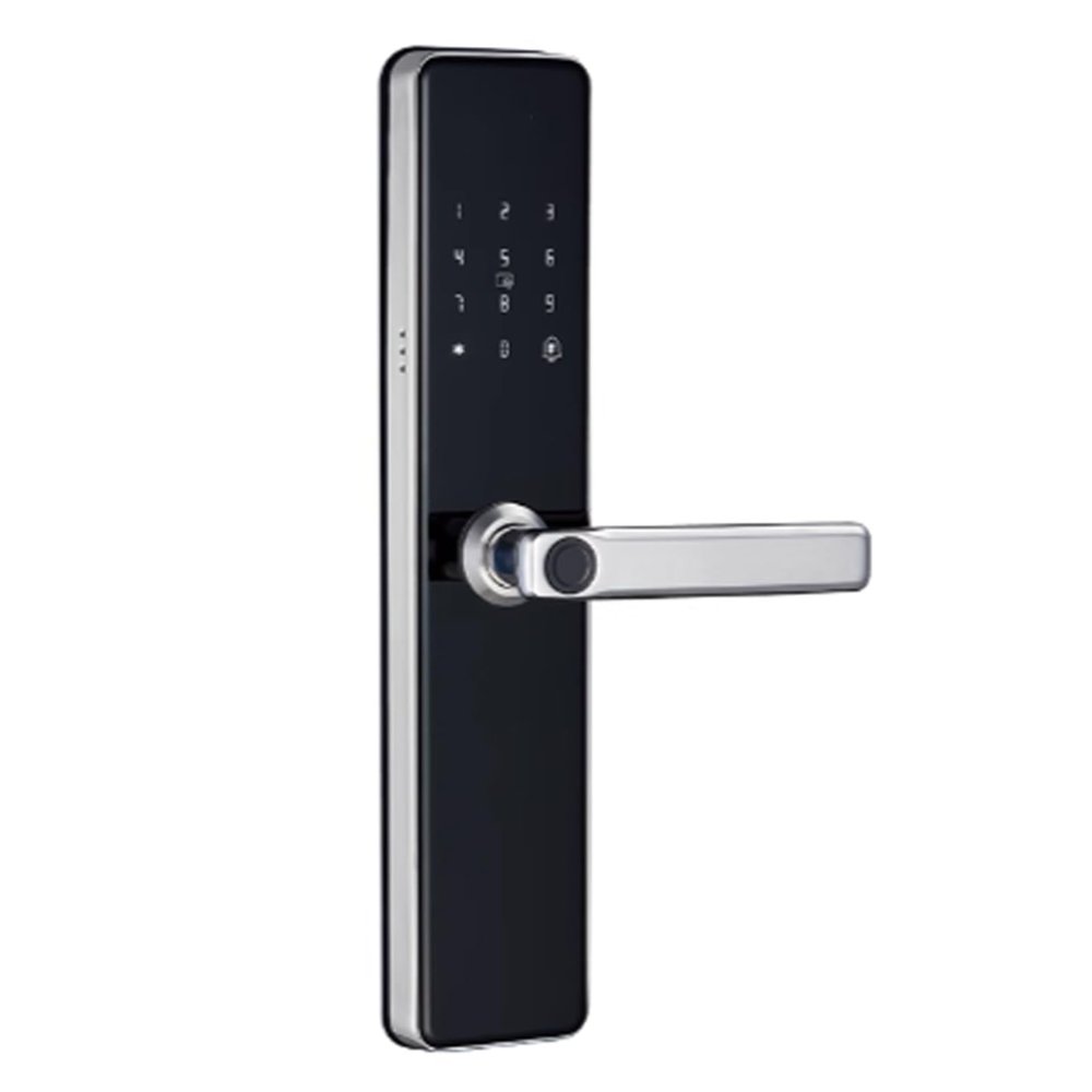 MZZKFC Fingerprint Door Lock for Bedroom, Handle Smart Lock with Built in Alarm & Doorbell & Key & Magnetic Card, Apartment/Library Keyless Entry Door Lock Protect Privacy