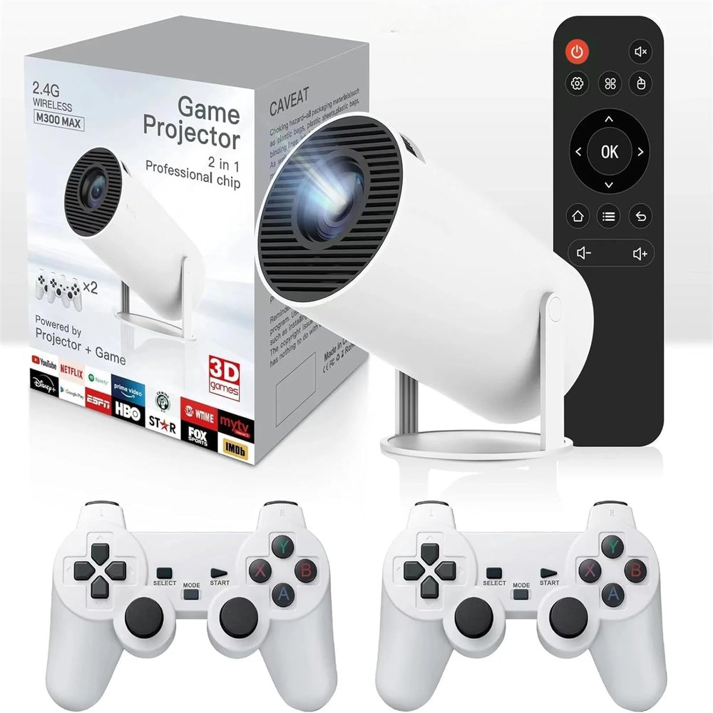 Faatchoi Portable Mini Game Video Projector, 30,000+ Preloaded Games, Android TV 11.0 Smart Projector, 360 ANSI, WiFi & Bluetooth, 1080P HD, Ideal for Home Theater, Gaming, Camping & Outdoor Movie.