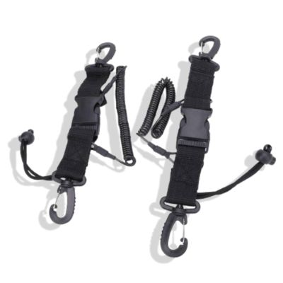 Scuba Diving Lanyard, 2 Pack Stainless Steel Spring Coiled Lanyard with Quick Release Buckle for Camera and Dive Light Black