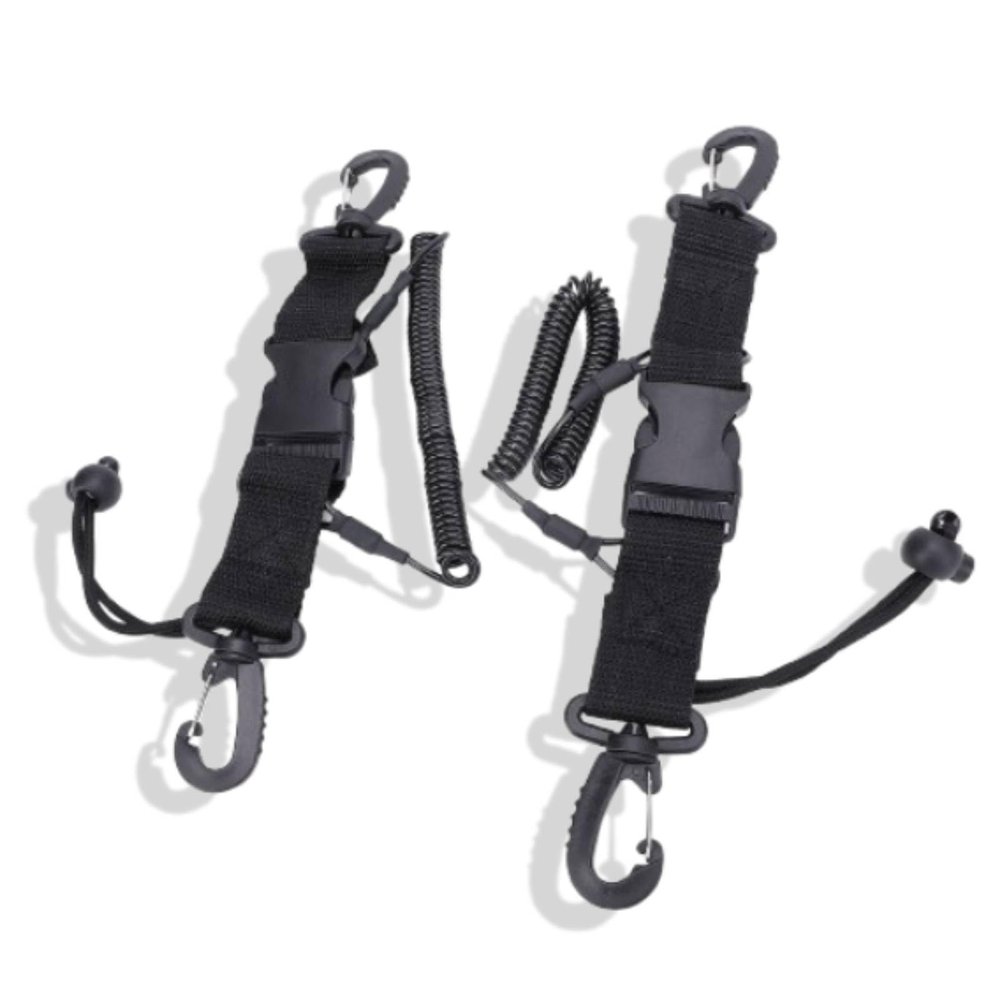 Scuba Diving Lanyard, 2 Pack Stainless Steel Spring Coiled Lanyard with Quick Release Buckle for Camera and Dive Light Black