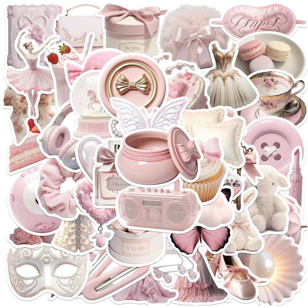 120 Pcs Coquette Stickers, Pink Cute Girl Sticker Pack, Kawaii Aesthetic Stickers for Water Bottles Laptops Phones Waterproof Decals Suitable for Kids Teens Adults,Coquette Party Decoration Supplies