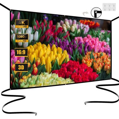 72 Inch Foldable Projector Screen for Wall, Hanging Portable Projector Screen Outdoor & Indoor - Thickened Anti-Crease White Screen with 4 Corner Ropes for Camping, Home Theater, Party