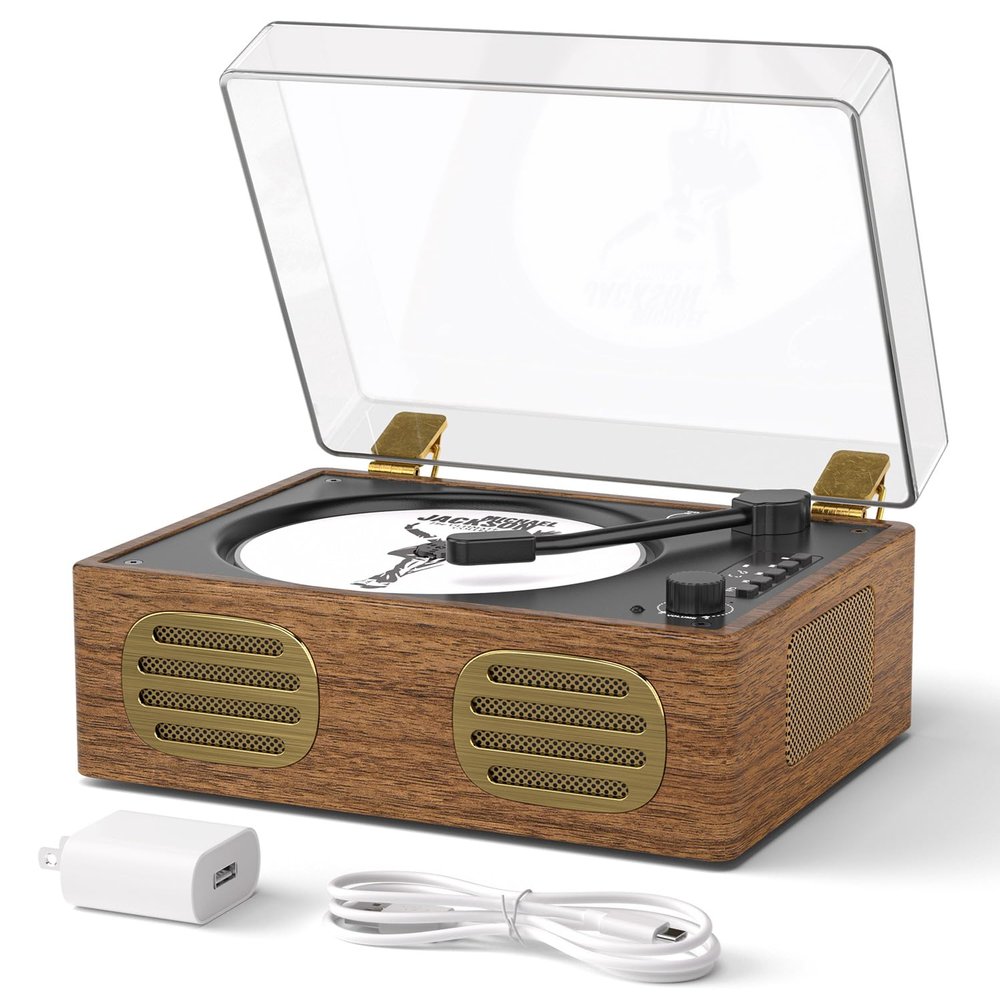MANGOSTAN Walnut Wood CD Player with Speakers, Bluetooth Retro Portable Music Player for Home, Wired & Remote Control