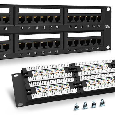 Enmane 2U 48 Port Patch Panel CAT6A Patch Panel(EC Listed) Rack Mount 19inch Ethernet Patch Panel Punch Down for Cat6A,Cat6, Cat5e, Cat5 Cabling (CAT6A)