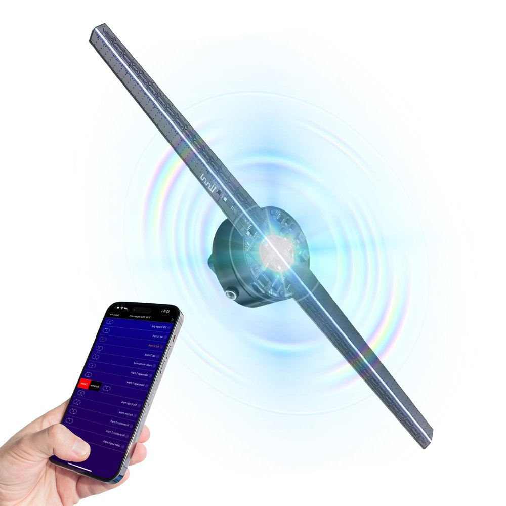 LUMINA 12.5" 3D Holographic Fan, Hologram Fan with 3D Video Projector Display, IOS/Android Wi-Fi App Control, 1024x256px HD Resolution, Bluetooth Sound, Free 3D Video Library, MP4, MOV, AVI, JPEG, PNG