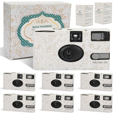 Entallor 6 Pack Disposable Cameras Bulk for Wedding, Golden Rose Single-Use 35mm Film Disposable Camera with Flash, ISO 400 17 Exposures for Outdoor Travel Gathering Anniversary Birthday Party Supply