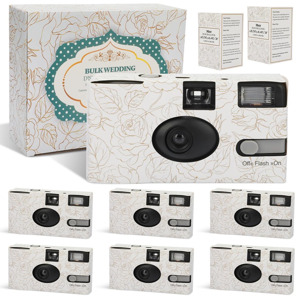 Entallor 6 Pack Disposable Cameras Bulk for Wedding, Golden Rose Single-Use 35mm Film Disposable Camera with Flash, ISO 400 17 Exposures for Outdoor Travel Gathering Anniversary Birthday Party Supply