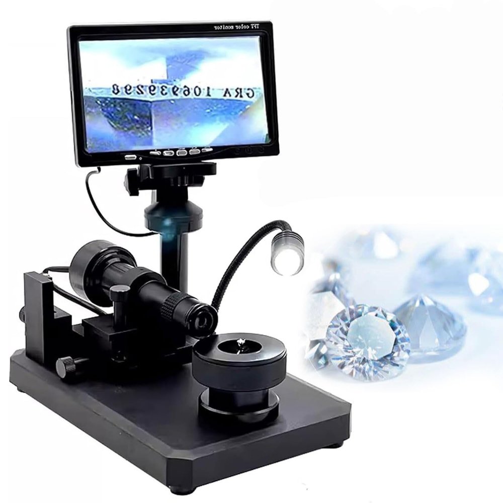 30~110X Digital Electron Microscope,Portable Diamond Girdle Viewer, with LED Fill Light and 7'' Display, Focusing Distance 20mm& Lens Object Distance 16-26mm, Check Out The Code of Diamond Ring