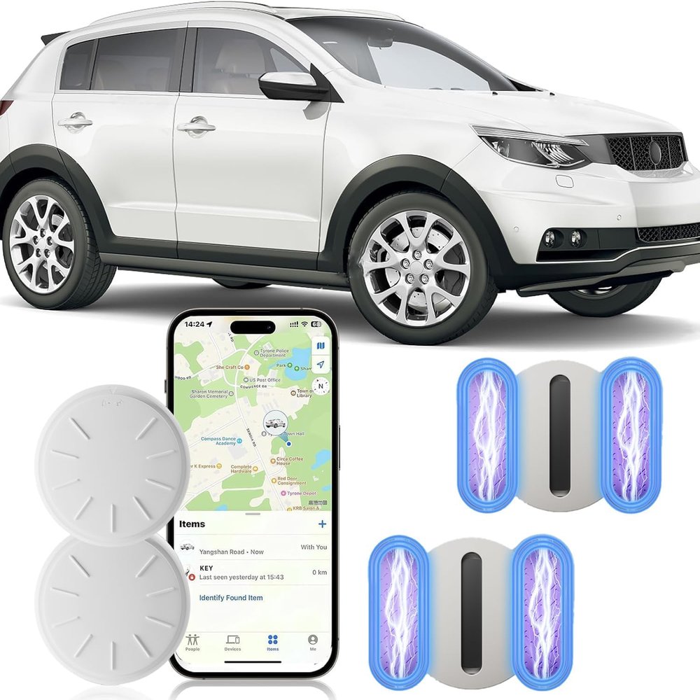 Hongtop GPS Car Tracker, Tracker Device for Vehicles,No Monthly Fee Car GPS Tracker Work with Apple Find My(iOS Only),Mini Hidden Car Tracker with Magnetic Case (White,2PCS)