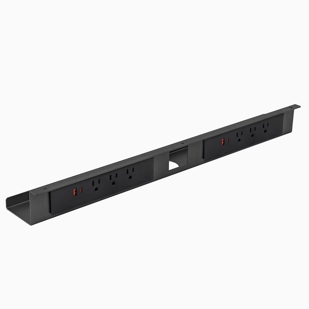 Desky Mini Cable Tray Under Desk Wire Organizer with Mounting Screws, Compact Metal Cable Management Tray for Office Desks Space Gray, 8 Plug