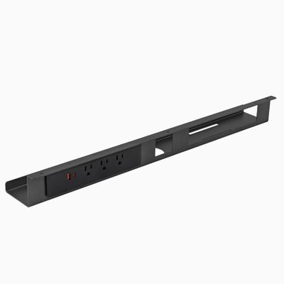 Desky Mini Cable Tray  Under Desk Wire Organizer with Mounting Screws, Compact Metal Cable Management Tray for Office Desks  Space Gray, 4 Plug