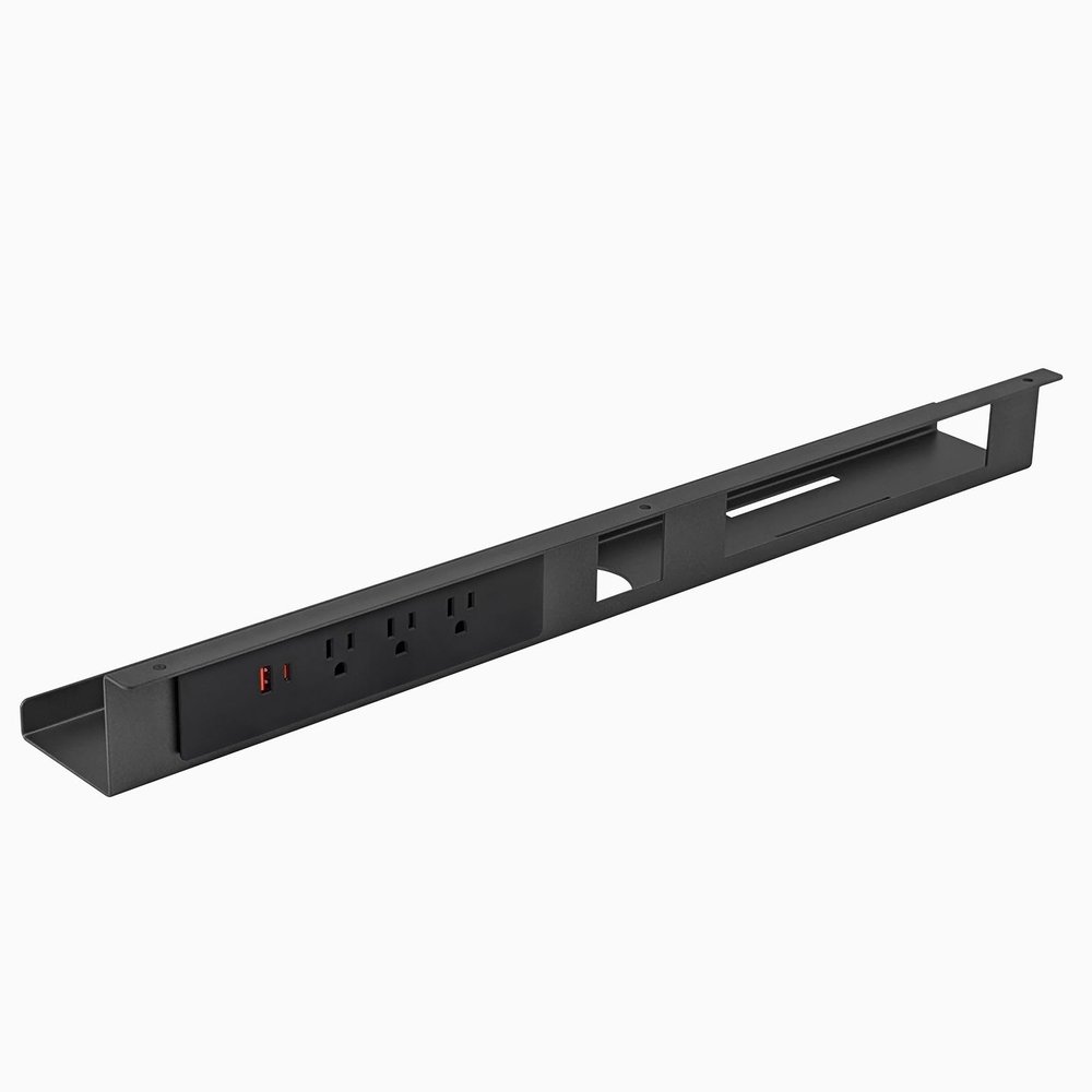 Desky Mini Cable Tray  Under Desk Wire Organizer with Mounting Screws, Compact Metal Cable Management Tray for Office Desks  Space Gray, 4 Plug