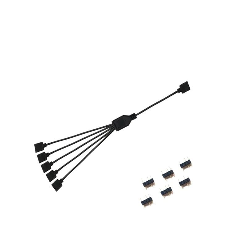 BOXUWFO HONGP 3Pin Extension Cable Adapter 30cm 1 to 1 2 3 4 5 12v 4pin Motherboard RGB SYNC Splitter(5V 3pin 1 to 5)
