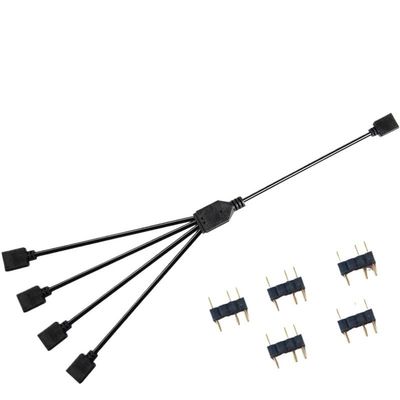 BOXUWFO HONGP 3Pin Extension Cable Adapter 30cm 1 to 1 2 3 4 5 12v 4pin Motherboard RGB SYNC Splitter(5V 3pin 1 to 4)