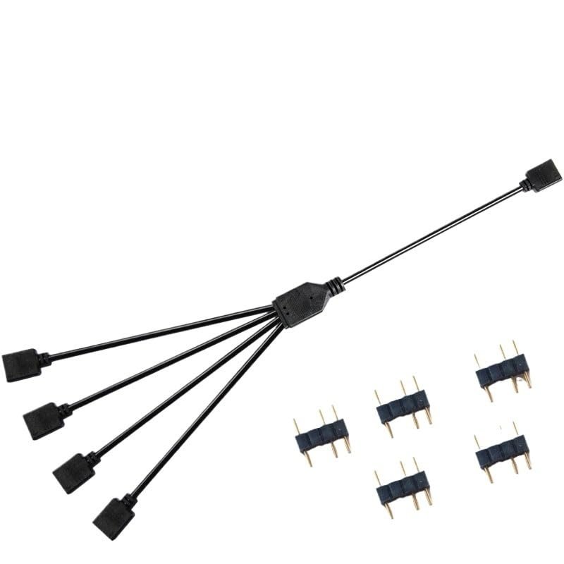 BOXUWFO HONGP 3Pin Extension Cable Adapter 30cm 1 to 1 2 3 4 5 12v 4pin Motherboard RGB SYNC Splitter(5V 3pin 1 to 4)