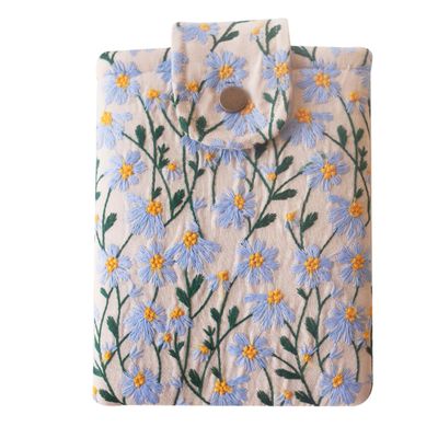 Embroidered Kindle Sleeve - Fits Paperwhite (6 & 6.8), Signature, Oasis, Kobo Clara, Nook Glowlight - Padded Cover for E-Readers & Tablets, Multiple Colors (Blue & Beige Daisy - Snap)