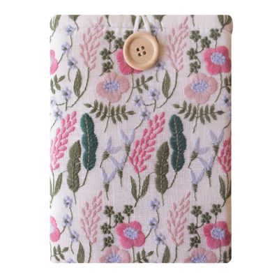 Embroidered Kindle Sleeve - Fits Paperwhite (6 & 6.8), Signature, Oasis, Kobo Clara, Nook Glowlight - Padded Cover for E-Readers & Tablets, Multiple Colors (Pink Floral - Button)