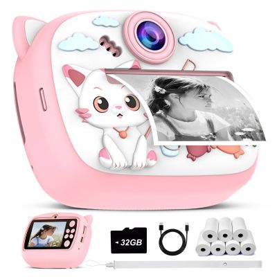 Kids Instant Print Camera-M2 | Inspire Kids to Explore & Createwith 2.4" Screen, 24MP Photo & 1080P Video, for Ages 3-12, with 32GB Card & 7 Paper Rolls, Monochrome Thermal Printing