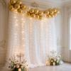 10FT Pearl White Tulle Backdrop Curtain with Lights String for Parites, Sheer Backdrop Curtains for Wedding Baby Shower Birthday Party Photo Shoot Decorations (2 Panels 10ftx5ft) view 3