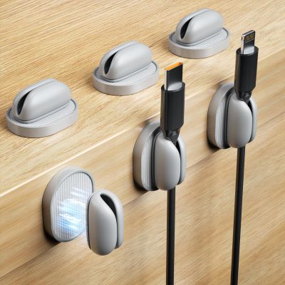 6 Pack Magnetic Cable Clips, Adjustable Cord Holder for Under Desk Cable Management, Adhesive Charger Wire Organizer Keeper for Home Office Desk Phone Car Wall Desktop Nightstand (Gray)