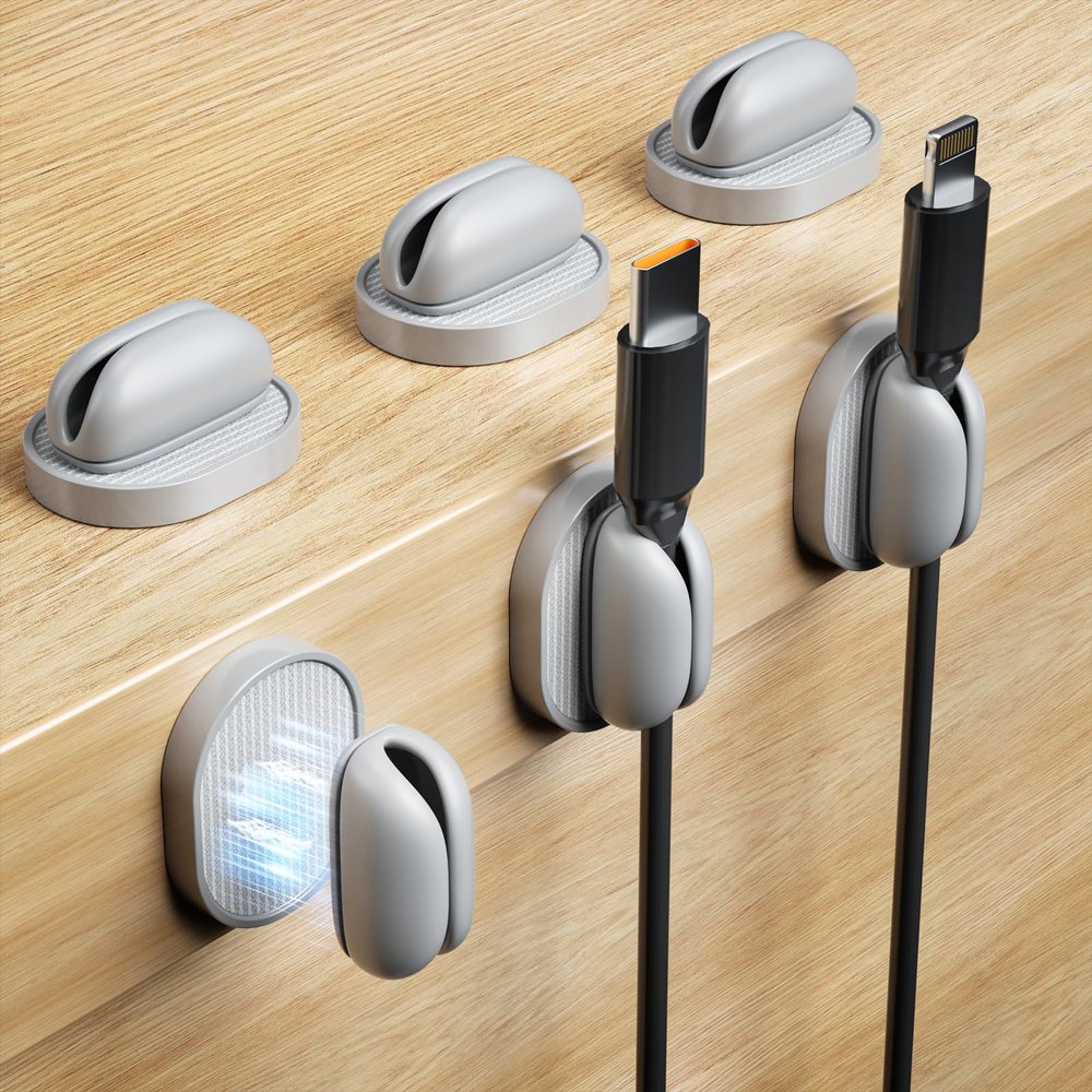 6 Pack Magnetic Cable Clips, Adjustable Cord Holder for Under Desk Cable Management, Adhesive Charger Wire Organizer Keeper for Home Office Desk Phone Car Wall Desktop Nightstand (Gray)