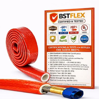 2"(51mm) ID Heat Shielded Fire Thermo Armor Fire Sleeve Silicone Coated Fiberglass for Automotive Hose Lines & Electrical Wiring Red, 5 feet